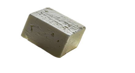 Isolated Block of White Feta Cheese with Textured Surface