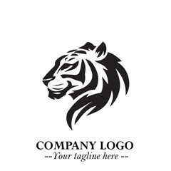 Powerful Head of Tiger Logo Symbol in Black on White Background with Bold Modern Minimalist Design
