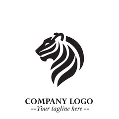 Powerful Head of Tiger Logo Symbol in Black on White Background with Bold Modern Minimalist Design
