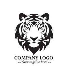 Powerful Head of Tiger Logo Symbol in Black on White Background with Bold Modern Minimalist Design