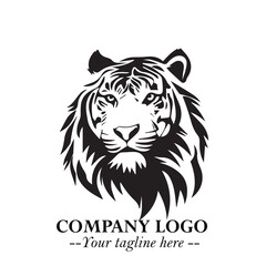 Powerful Head of Tiger Logo Symbol in Black on White Background with Bold Modern Minimalist Design