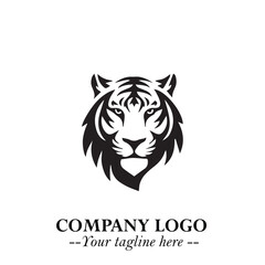 Powerful Head of Tiger Logo Symbol in Black on White Background with Bold Modern Minimalist Design