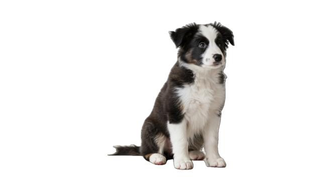 Isolated Border Collie Puppy Sitting Black White Realistic Photo