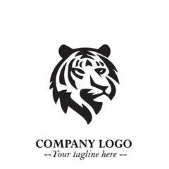 Powerful Head of Tiger Logo Symbol in Black on White Background with Bold Modern Minimalist Design