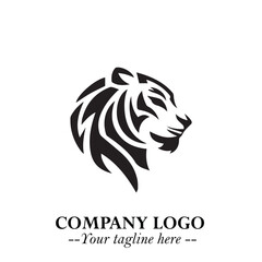 Powerful Head of Tiger Logo Symbol in Black on White Background with Bold Modern Minimalist Design