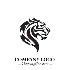 Powerful Head of Tiger Logo Symbol in Black on White Background with Bold Modern Minimalist Design
