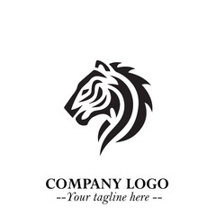 Obraz premium Powerful Head of Tiger Logo Symbol in Black on White Background with Bold Modern Minimalist Design