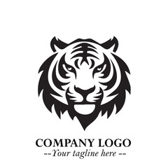 Powerful Head of Tiger Logo Symbol in Black on White Background with Bold Modern Minimalist Design