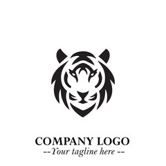 Powerful Head of Tiger Logo Symbol in Black on White Background with Bold Modern Minimalist Design