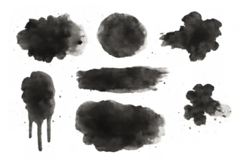 Set of dark ink blotches, drips, texture elements, and brush marks providing a dirty street art visual