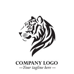 Powerful Head of Tiger Logo Symbol in Black on White Background with Bold Modern Minimalist Design