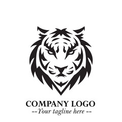 Powerful Head of Tiger Logo Symbol in Black on White Background with Bold Modern Minimalist Design