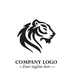 Powerful Head of Tiger Logo Symbol in Black on White Background with Bold Modern Minimalist Design
