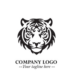 Powerful Head of Tiger Logo Symbol in Black on White Background with Bold Modern Minimalist Design