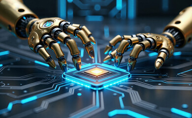 computer circuit board with robot hands