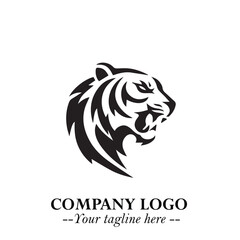 Powerful Head of Tiger Logo Symbol in Black on White Background with Bold Modern Minimalist Design