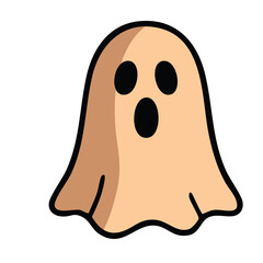 A simple cartoon ghost with a tan body and black eyes and mouth against a transparent background