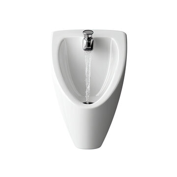White bidet with running water, front view, isolated on black