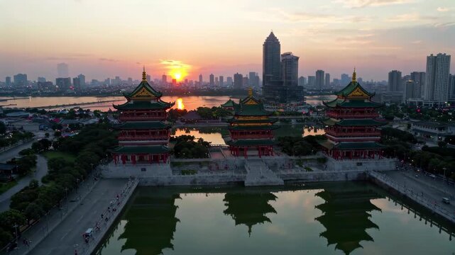 Nanchang Tengwang Pavilion Sunset Panorama Ancient Buildings Under the Sunset