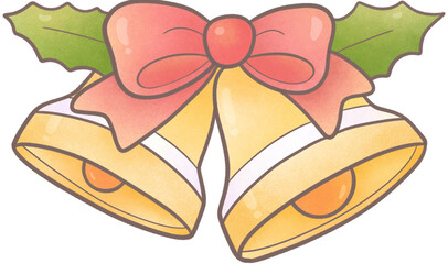 Christmas Bells with red ribbons.