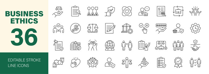 Business ethics icon set. Editable line icons. Vector illustration.