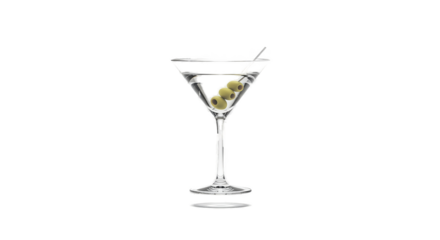 Isolated Martini Cocktail with Olives on Black Background