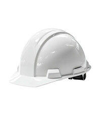 Clean, white construction hard hat laying on dark surface, side view