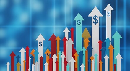 Colorful upward arrows with dollar signs growth finance