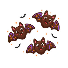 A trio of smiling vampire bat-shaped cookies