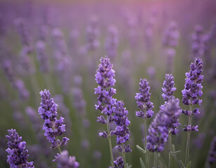 Naklejka premium Lavender flowers set against a soft, purple background create a calming and serene atmosphere, perfect for relaxation and tranquility. delicate blooms add a touch of elegance and natural beauty.