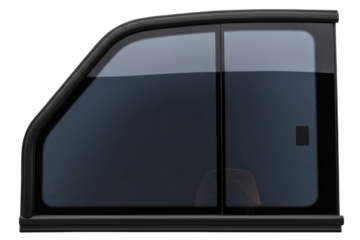 Tinted glass side window for a van with a sliding panel isolated on a transparent background