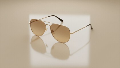 Stylish Aviator Sunglasses with Gold Frame on Beige Background