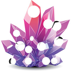 Cluster Of Pink And Purple Amethyst Crystals With White Circles And Shadow On Transparent Background Detailed Geometric Facets And Sparkles