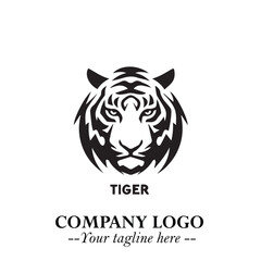 Powerful Head of Tiger Logo Symbol in Black on White Background with Bold Modern Minimalist Design