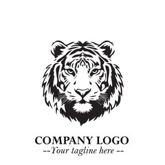 Powerful Head of Tiger Logo Symbol in Black on White Background with Bold Modern Minimalist Design