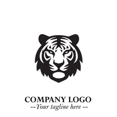 Powerful Head of Tiger Logo Symbol in Black on White Background with Bold Modern Minimalist Design