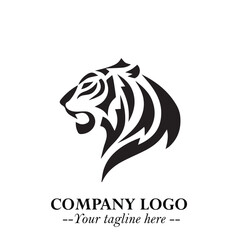 Powerful Head of Tiger Logo Symbol in Black on White Background with Bold Modern Minimalist Design