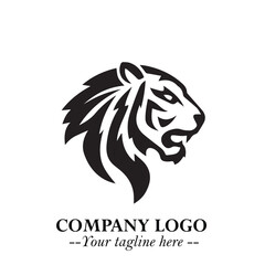 Powerful Head of Tiger Logo Symbol in Black on White Background with Bold Modern Minimalist Design