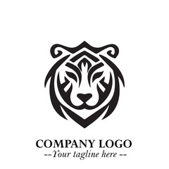 Powerful Head of Tiger Logo Symbol in Black on White Background with Bold Modern Minimalist Design