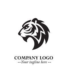 Powerful Head of Tiger Logo Symbol in Black on White Background with Bold Modern Minimalist Design