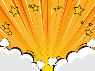 ポップな効果線と雲の背景素材