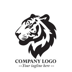 Powerful Head of Tiger Logo Symbol in Black on White Background with Bold Modern Minimalist Design