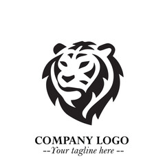 Powerful Head of Tiger Logo Symbol in Black on White Background with Bold Modern Minimalist Design