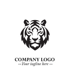 Powerful Head of Tiger Logo Symbol in Black on White Background with Bold Modern Minimalist Design