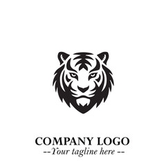 Powerful Head of Tiger Logo Symbol in Black on White Background with Bold Modern Minimalist Design