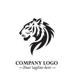 Powerful Head of Tiger Logo Symbol in Black on White Background with Bold Modern Minimalist Design