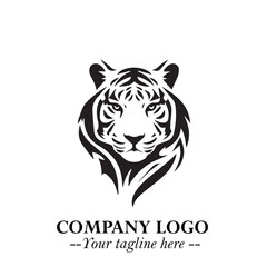 Powerful Head of Tiger Logo Symbol in Black on White Background with Bold Modern Minimalist Design