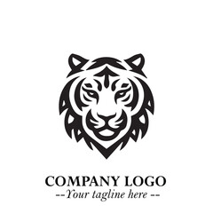 Powerful Head of Tiger Logo Symbol in Black on White Background with Bold Modern Minimalist Design