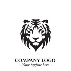 Powerful Head of Tiger Logo Symbol in Black on White Background with Bold Modern Minimalist Design