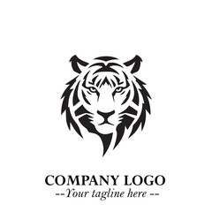 Powerful Head of Tiger Logo Symbol in Black on White Background with Bold Modern Minimalist Design